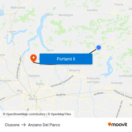 Clusone to Anzano Del Parco map