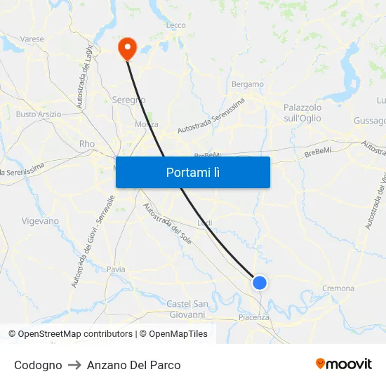 Codogno to Anzano Del Parco map