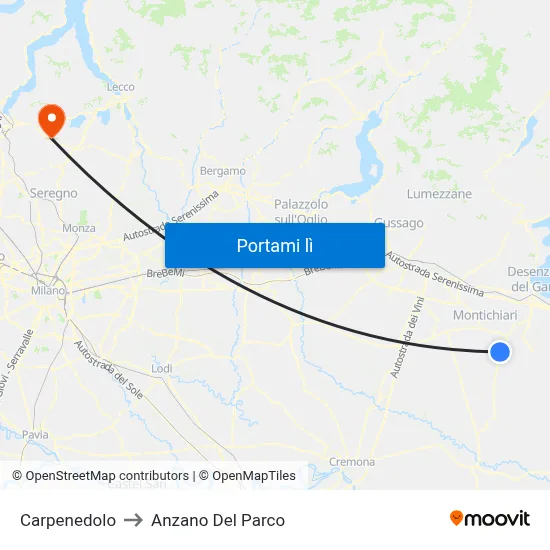 Carpenedolo to Anzano Del Parco map