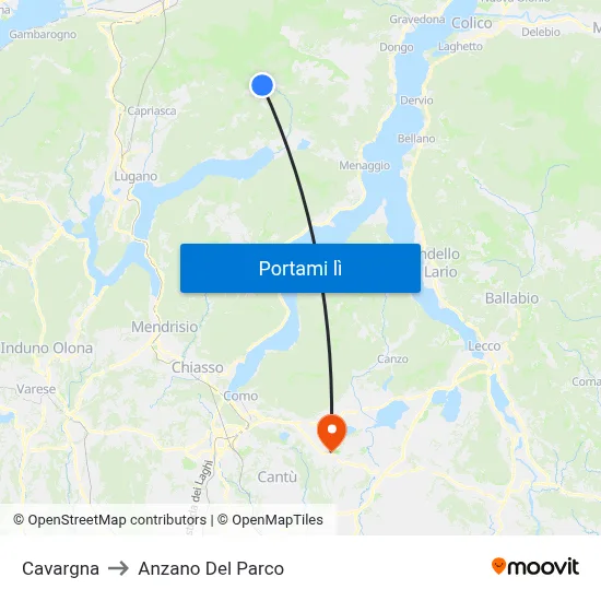 Cavargna to Anzano Del Parco map