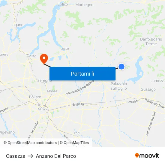 Casazza to Anzano Del Parco map