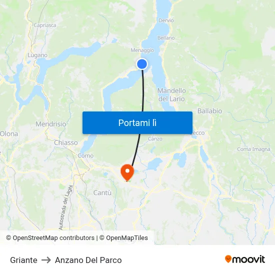 Griante to Anzano Del Parco map
