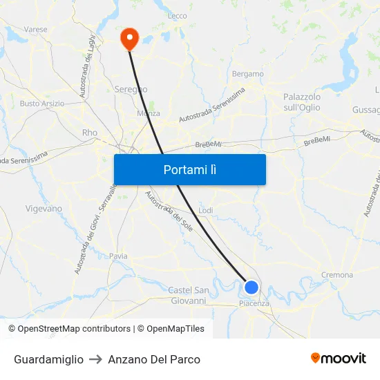 Guardamiglio to Anzano Del Parco map