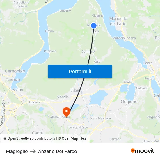 Magreglio to Anzano Del Parco map