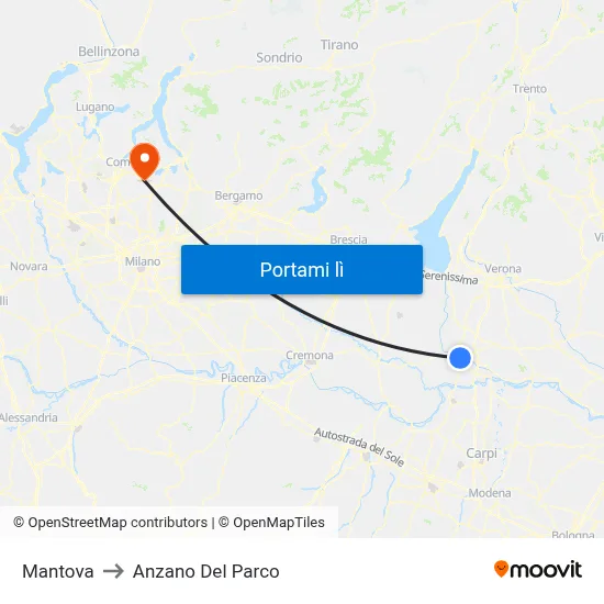 Mantova to Anzano Del Parco map