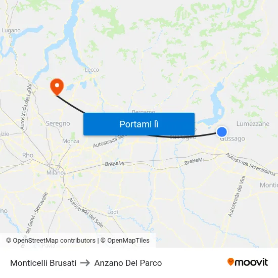 Monticelli Brusati to Anzano Del Parco map