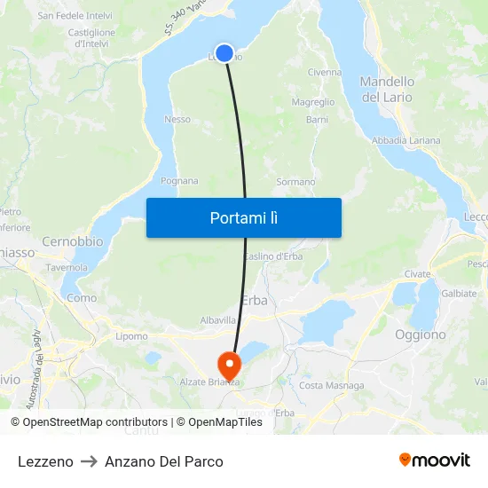 Lezzeno to Anzano Del Parco map