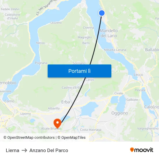 Lierna to Anzano Del Parco map