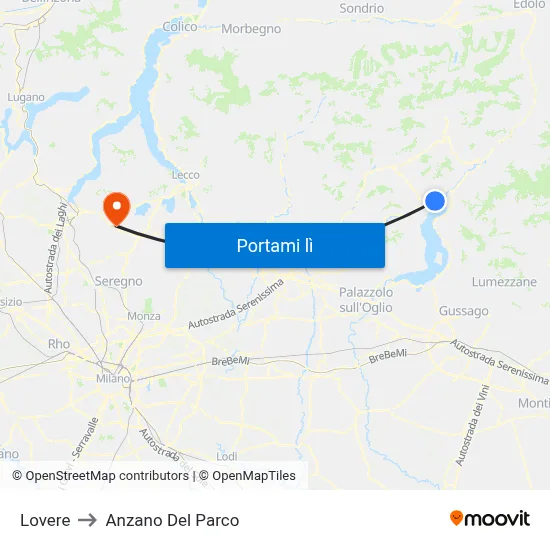 Lovere to Anzano Del Parco map