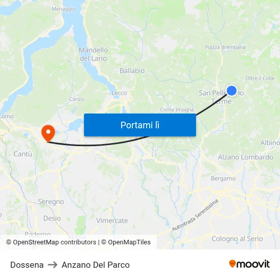 Dossena to Anzano Del Parco map
