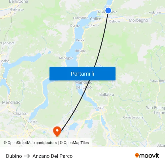 Dubino to Anzano Del Parco map