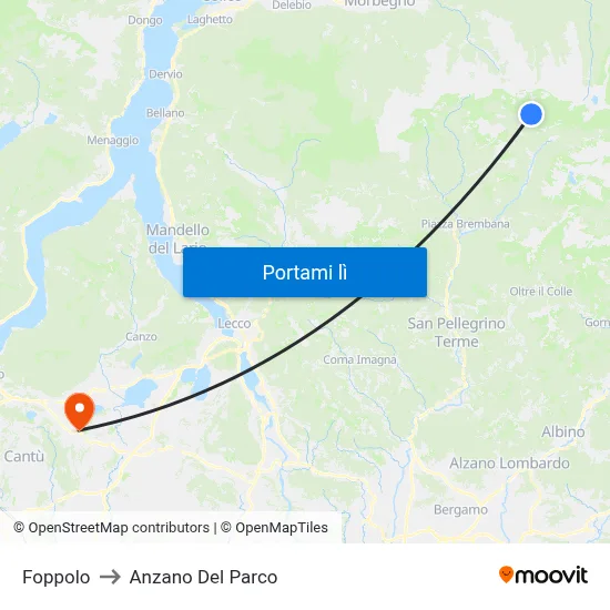 Foppolo to Anzano Del Parco map