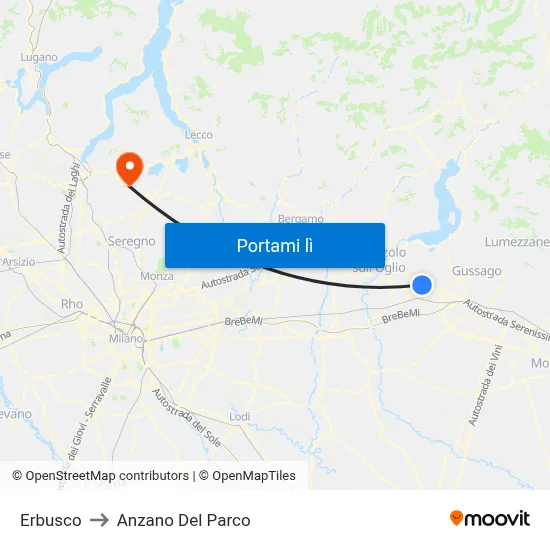 Erbusco to Anzano Del Parco map