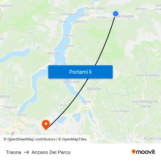 Traona to Anzano Del Parco map
