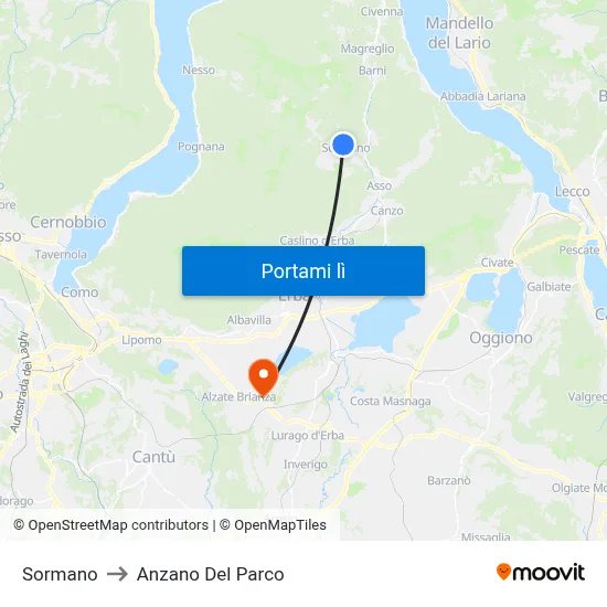 Sormano to Anzano Del Parco map