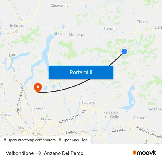 Valbondione to Anzano Del Parco map