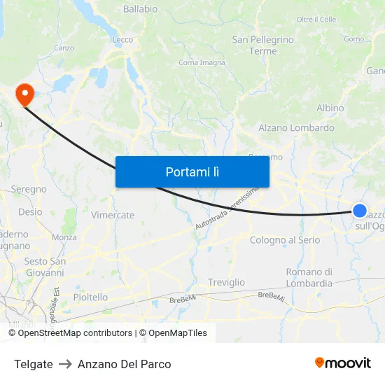 Telgate to Anzano Del Parco map