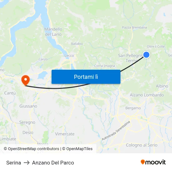 Serina to Anzano Del Parco map