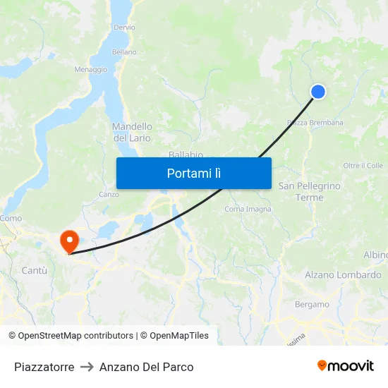 Piazzatorre to Anzano Del Parco map
