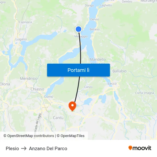 Plesio to Anzano Del Parco map