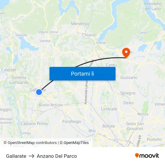 Gallarate to Anzano Del Parco map