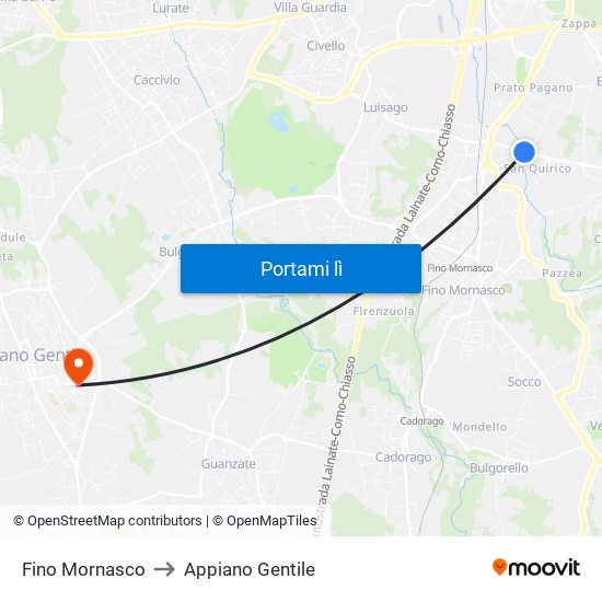 Fino Mornasco to Appiano Gentile map