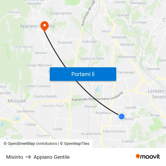 Misinto to Appiano Gentile map