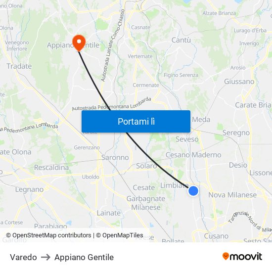 Varedo to Appiano Gentile map