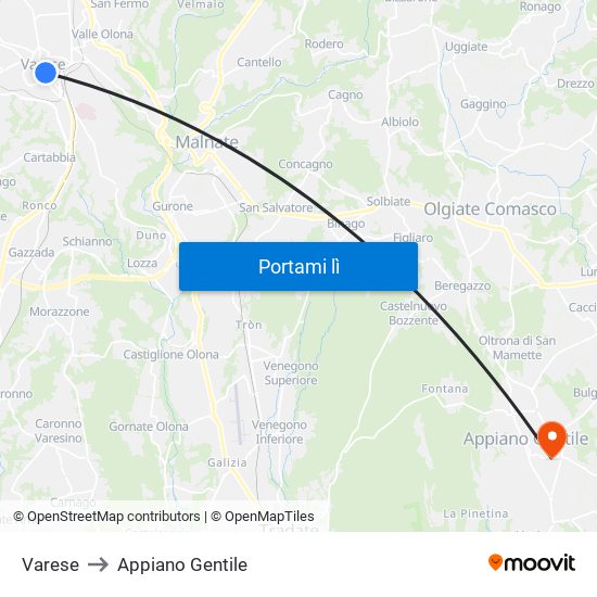 Varese to Appiano Gentile map