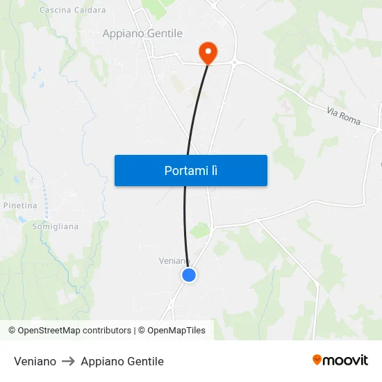 Veniano to Appiano Gentile map