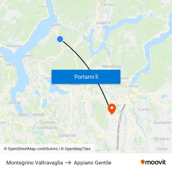 Montegrino Valtravaglia to Appiano Gentile map