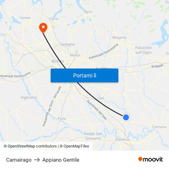 Camairago to Appiano Gentile map