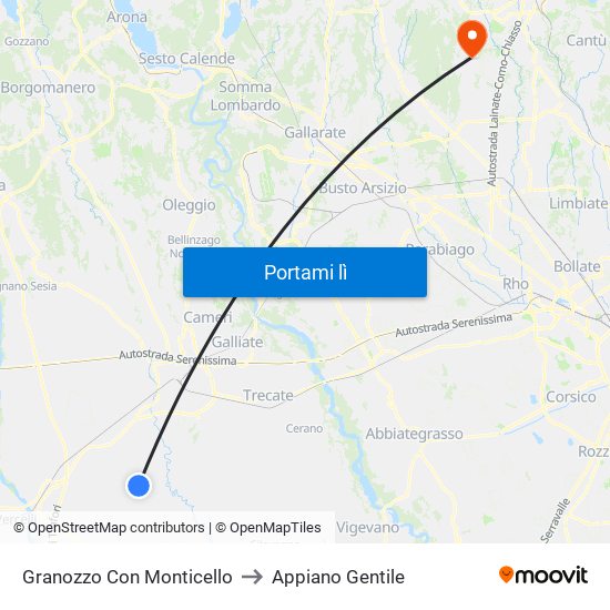 Granozzo Con Monticello to Appiano Gentile map