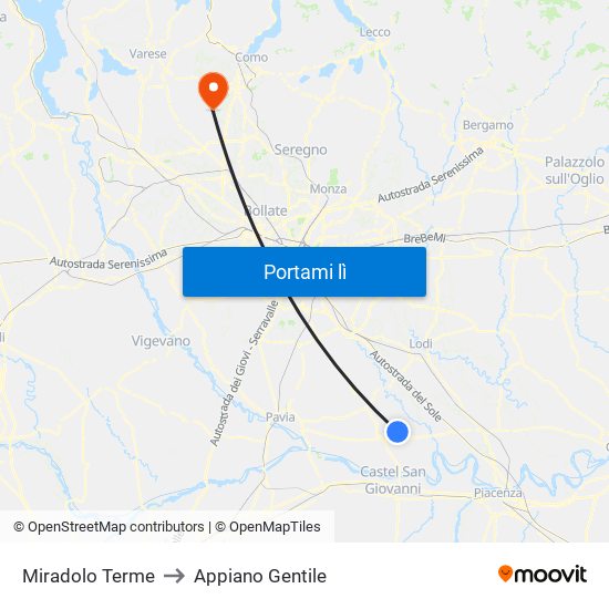 Miradolo Terme to Appiano Gentile map