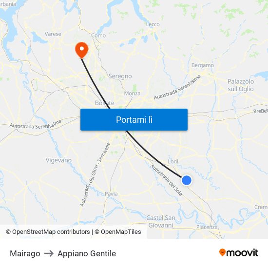 Mairago to Appiano Gentile map