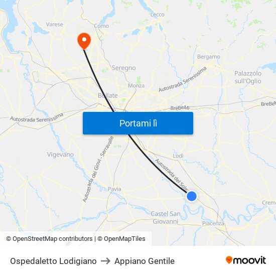 Ospedaletto Lodigiano to Appiano Gentile map