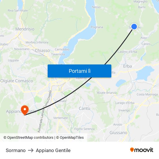 Sormano to Appiano Gentile map