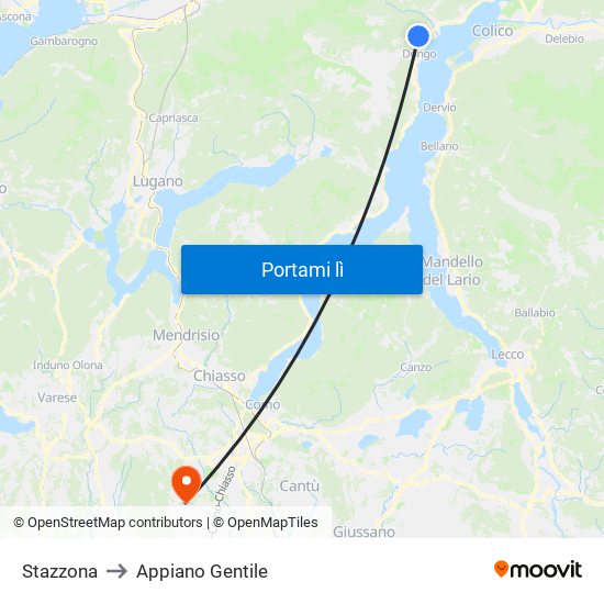 Stazzona to Appiano Gentile map