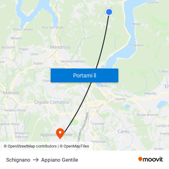 Schignano to Appiano Gentile map