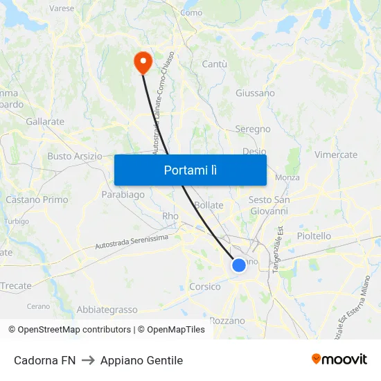 Cadorna FN to Appiano Gentile map