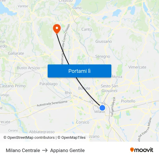 Milano Centrale to Appiano Gentile map