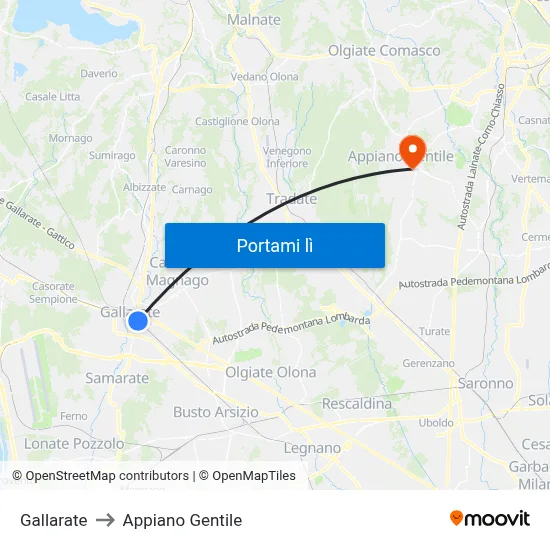 Gallarate to Appiano Gentile map
