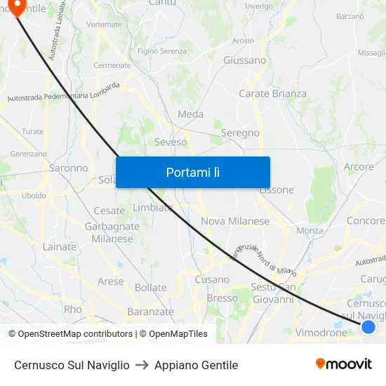 Cernusco Sul Naviglio to Appiano Gentile map