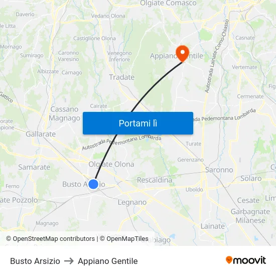 Busto Arsizio to Appiano Gentile map