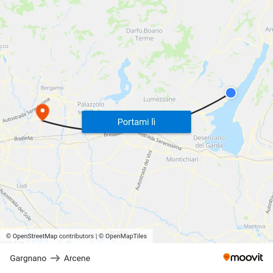 Gargnano to Arcene map