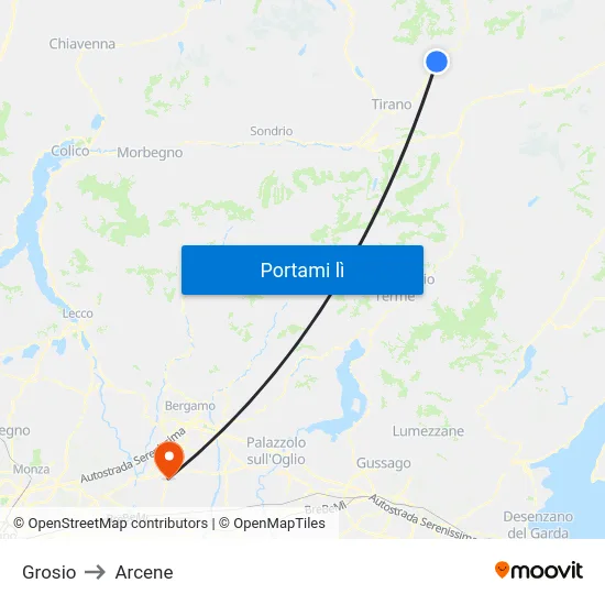 Grosio to Arcene map