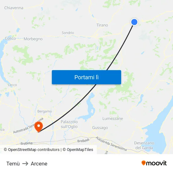Temù to Arcene map