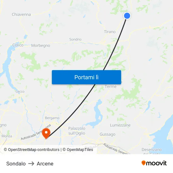 Sondalo to Arcene map