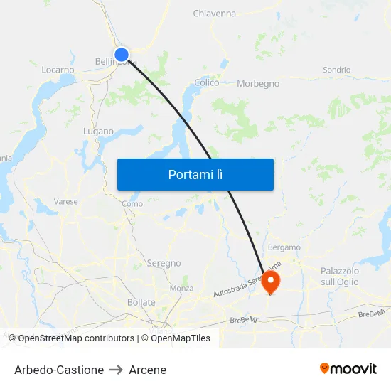 Arbedo-Castione to Arcene map