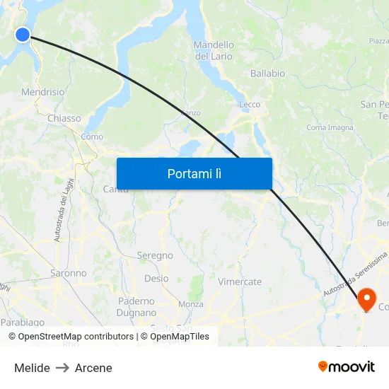 Melide to Arcene map